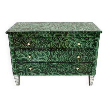 Mid-Century Modern Style Green-Malachite Colored Glass Italian Chest of Drawers
