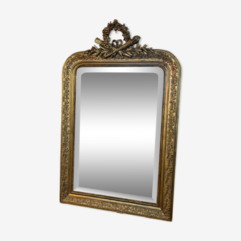 Miroir ancien Louis Philippe. Glace au mercure biseautée
