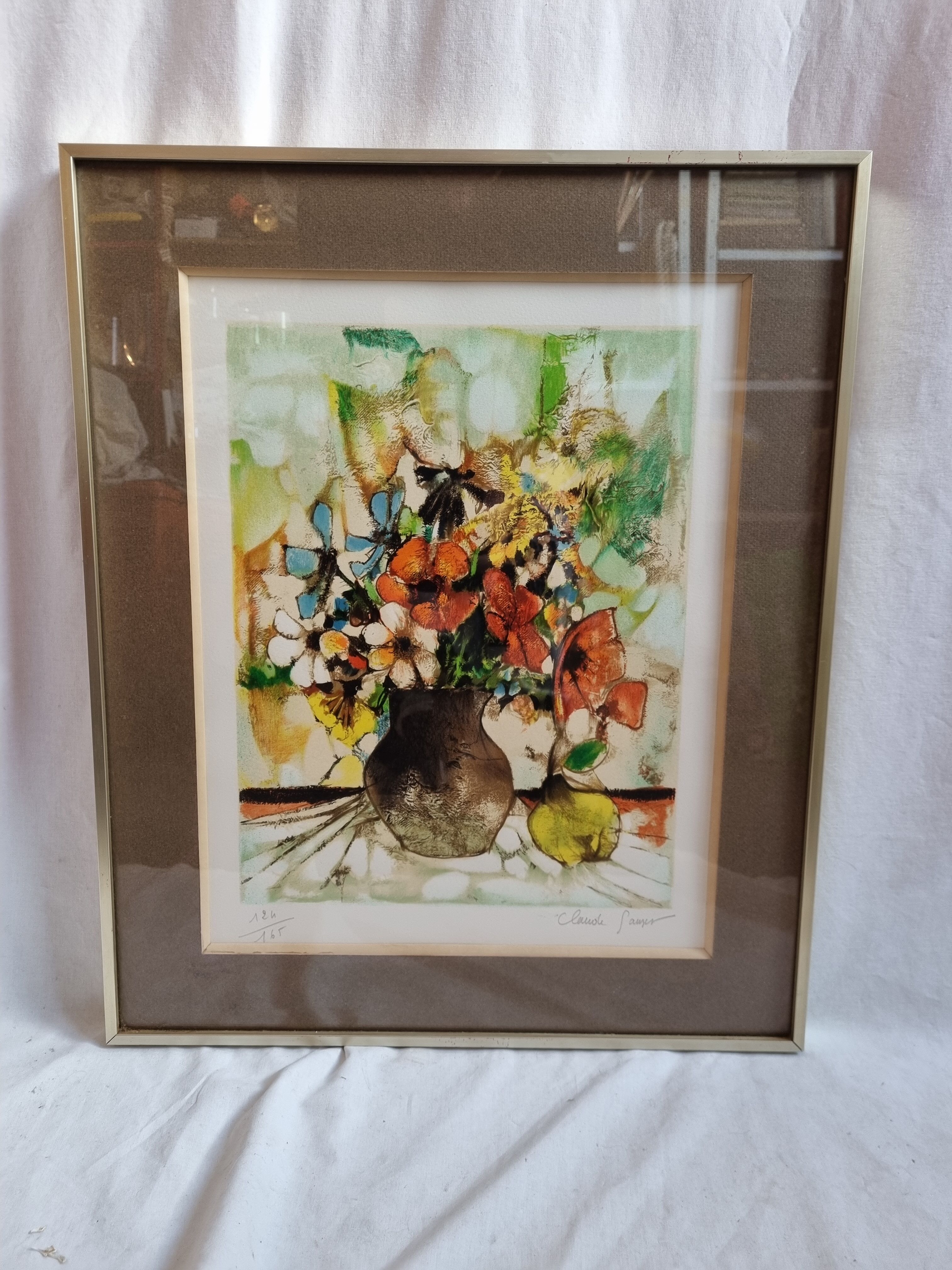 Lithograph by Claude Sauzet "Bouquet" from 1983