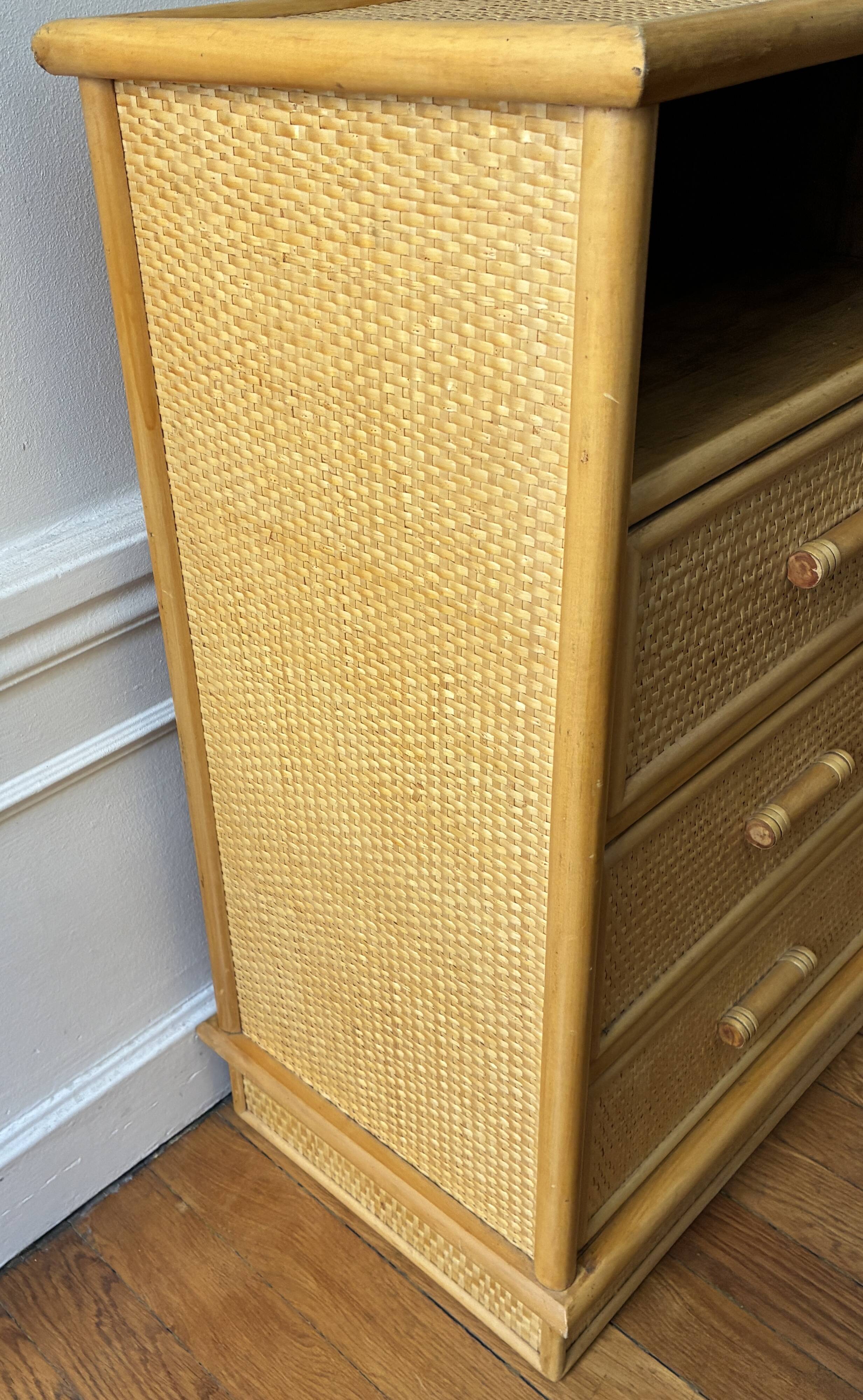 Petit meuble chiffonnier rotin et bambou