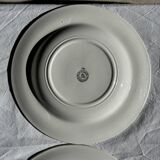 Set of 9 vintage turquoise deep plates with gold trim and pink flowers.