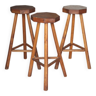 Tabouret de bar X 3 , tabouret bois, tabouret brutaliste, tabouret haut, dé