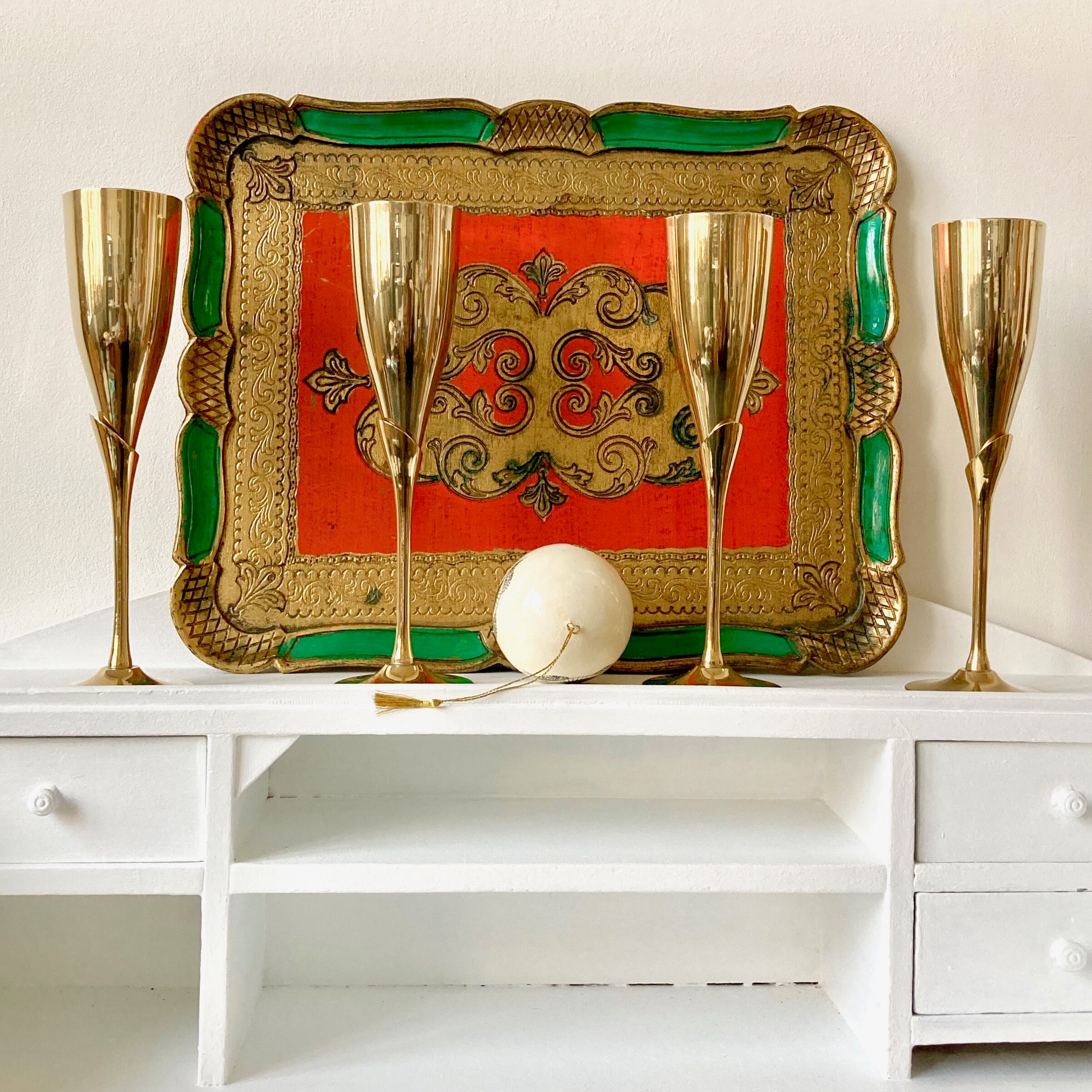 4 brass champagne flutes