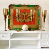 4 brass champagne flutes