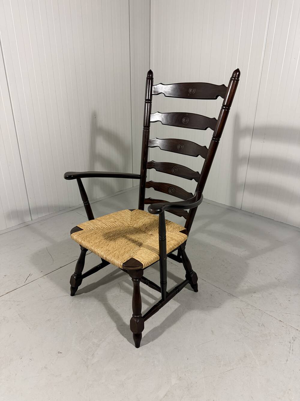 Rustic brutalist high ladder back arm chair 1960’s