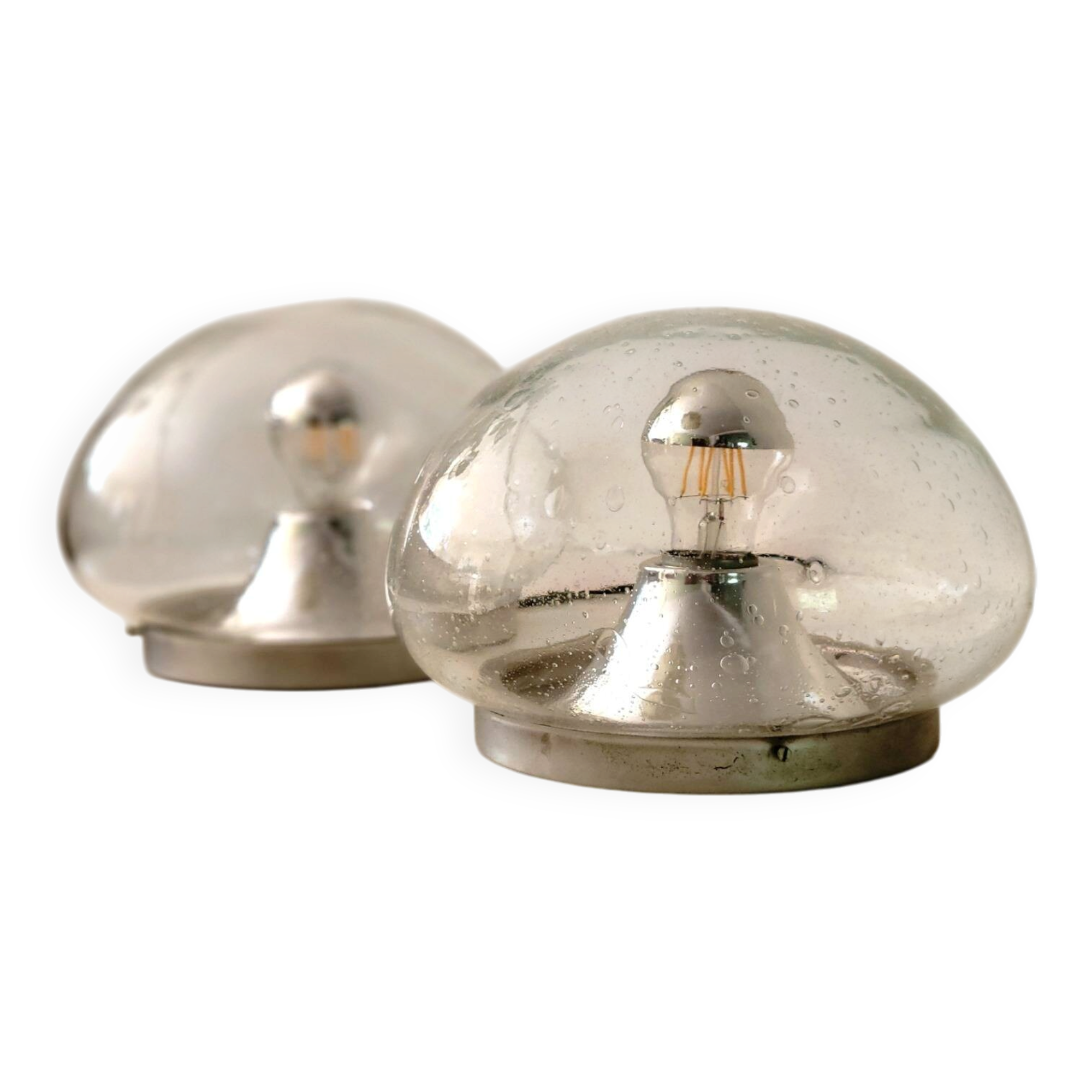 Set of 2 RZB Leuchten wall or ceiling lights in bubble glass, Germany, 1970s