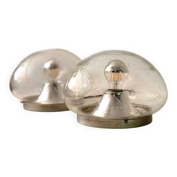 Set of 2 RZB Leuchten wall or ceiling lights in bubble glass, Germany, 1970s