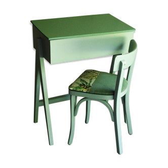 Bureau pieds compas et chaise Baumann vintage revisités