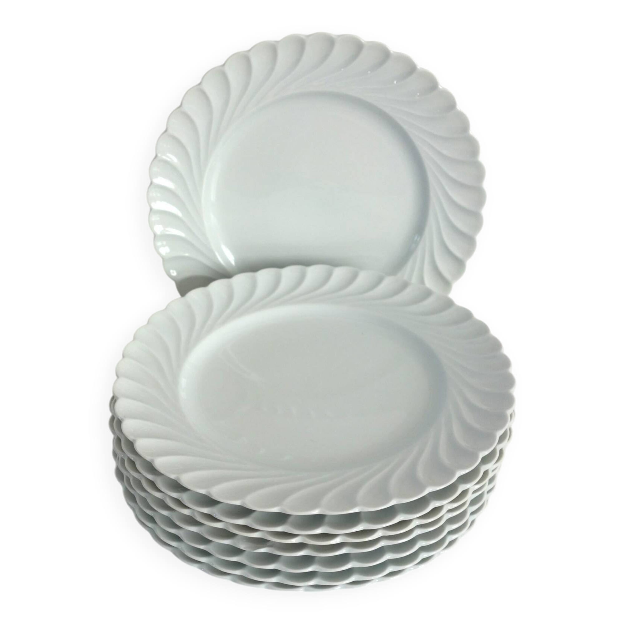 Set of 8 white twisted porcelain dinner plates Limoges Haviland