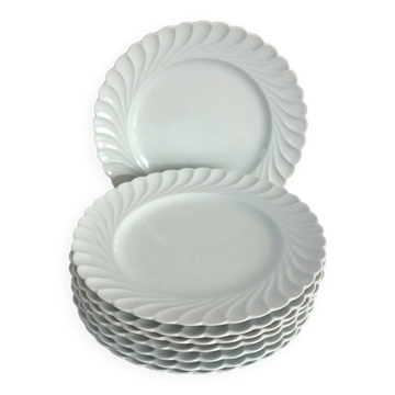 Set of 8 white twisted porcelain dinner plates Limoges Haviland