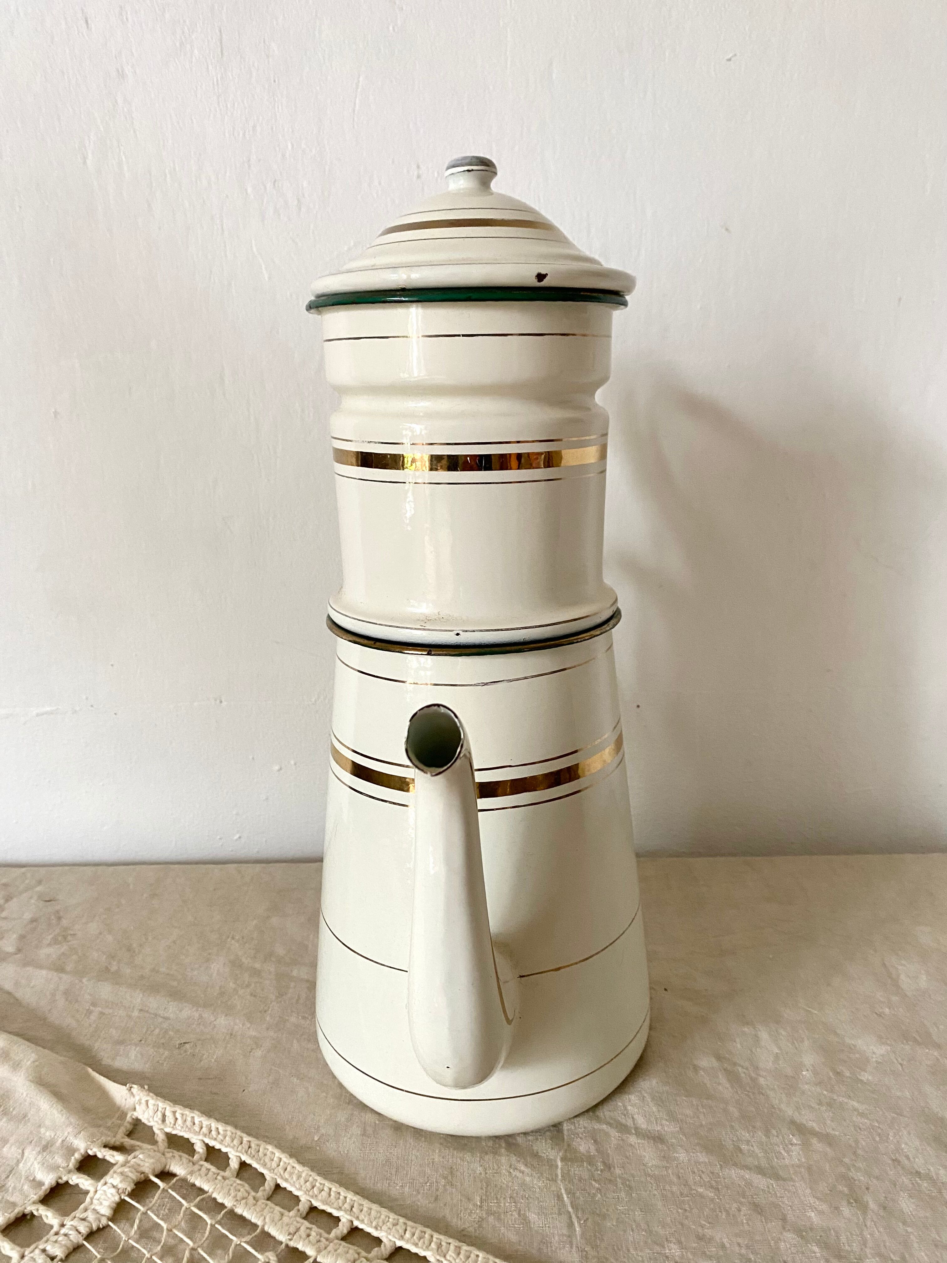 Antique coffee maker in enamelled sheet metal