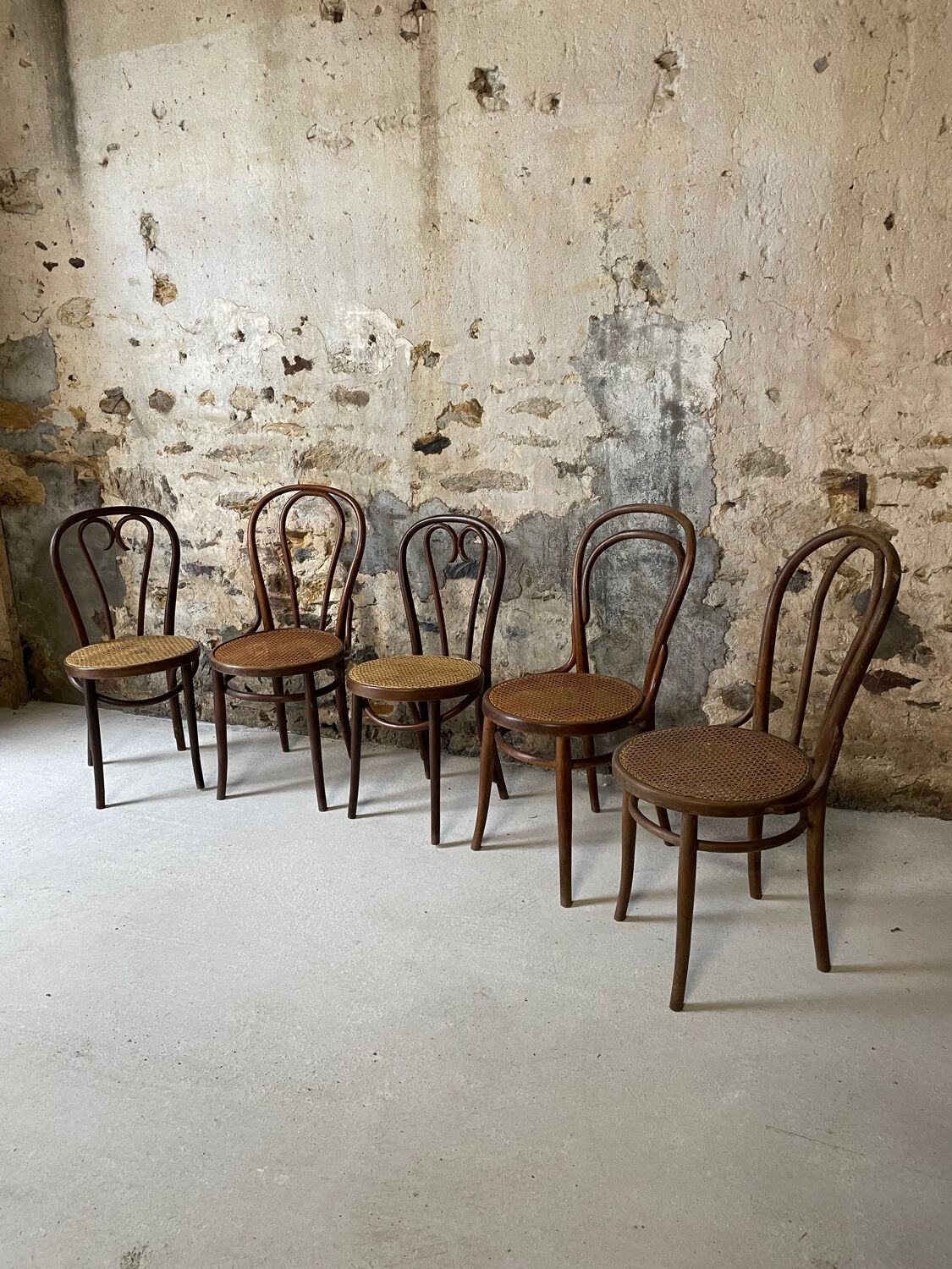Lot de 5 chaises bistrot bois courbé cannage
