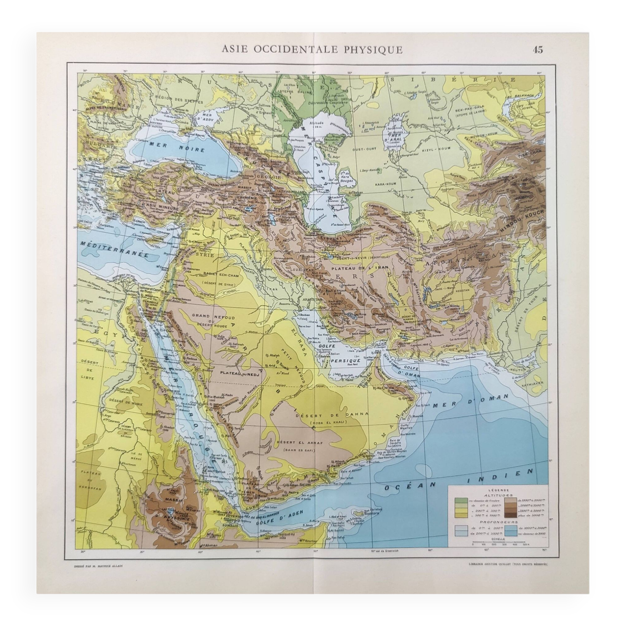 Vintage Western Asia map 43x43cm from 1950