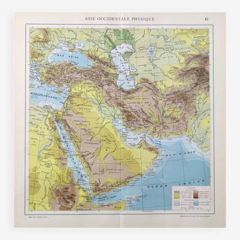 Carte Asie occidentale vintage 43x43cm de 1950