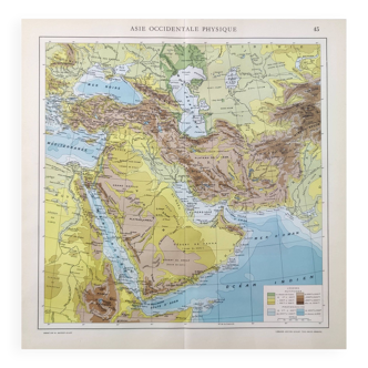 Carte Asie occidentale vintage 43x43cm de 1950