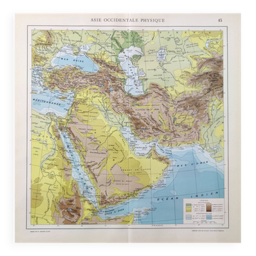 Carte Asie occidentale vintage 43x43cm de 1950