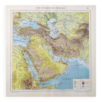 Vintage Western Asia map 43x43cm from 1950