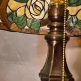 Large brass lamp, 1970, 6kg, restored electrical wiring, 67x47cm stained glass lampshade