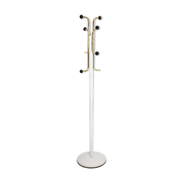 Vintage mid-century white and gold metal coat rack, Italy, 1960s.