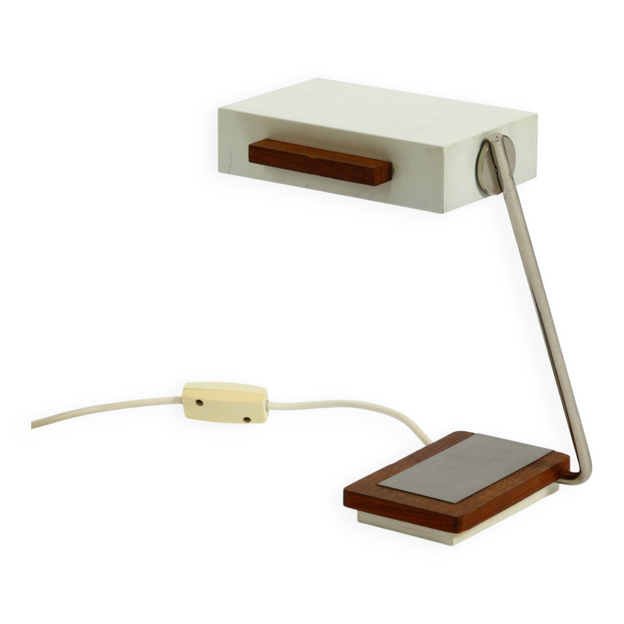 Rare original 1960s Kaiser Leuchten light metal teak table lamp