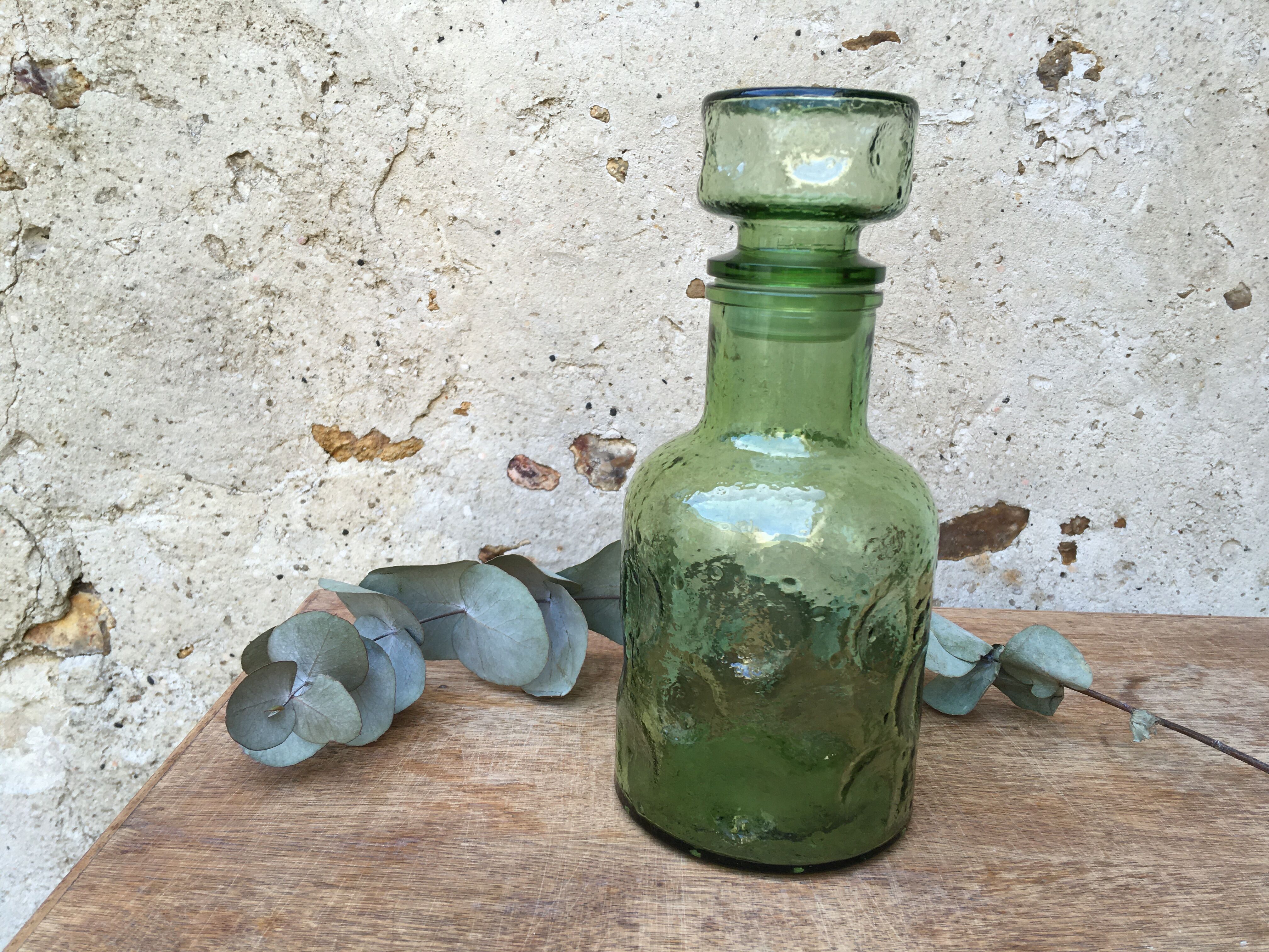 Green molded glass decanter