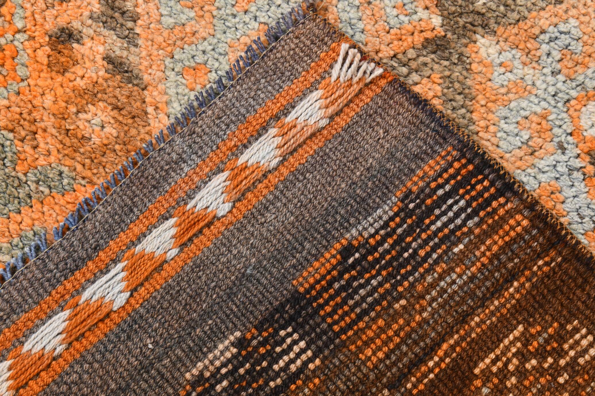 3x11 Orange Brown Tribal Turkish Vintage Runner Rug, 88x330Cm