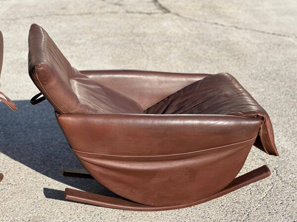 Paire de fauteuils à bascule De Sede, Suisse 1970 en buffle marron