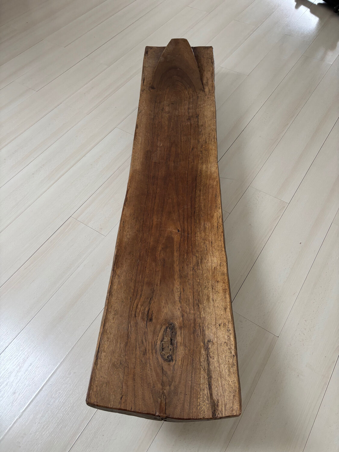Large antique monoxyle bench in solid wood – 173 cm – sculptural piece
