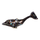 Stylised fish, decorated with colourful patterns on a dark background.