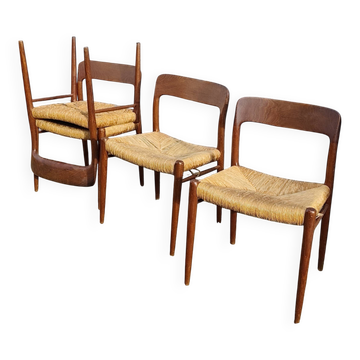 Set de 4 chaises 75 Neils O Moller paille