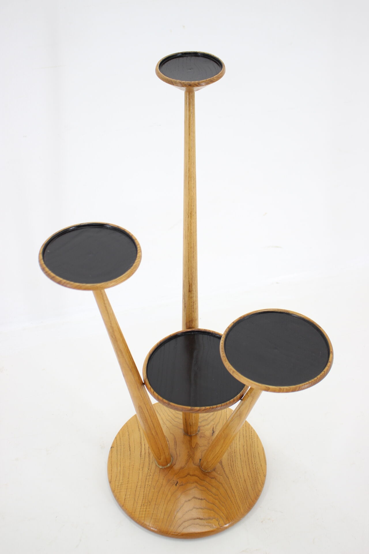 1960s wooden oak plant stand, czechoslovakia