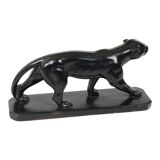 French Art Deco Style Panther Sculpture Black Lacquered Plaster 56cm