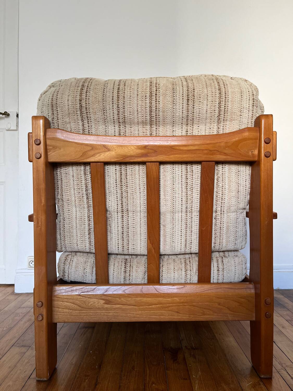 Maison Regain style modernist armchair in solid elm