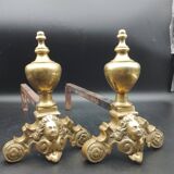 Paires de Chenets Cheminée En laiton Decor marmousets fonte Style Louis XIV Loft