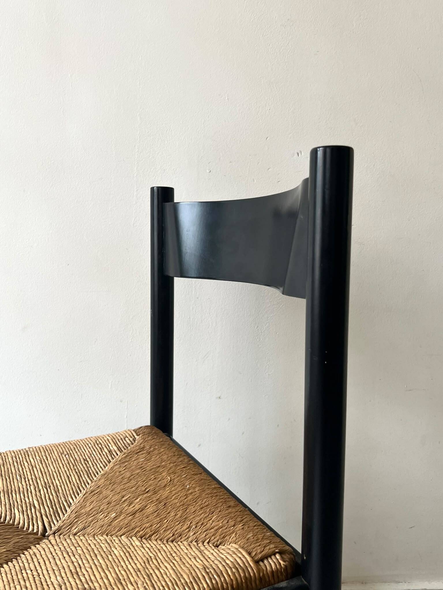 Modernist chair in wood and rope, France 1950
