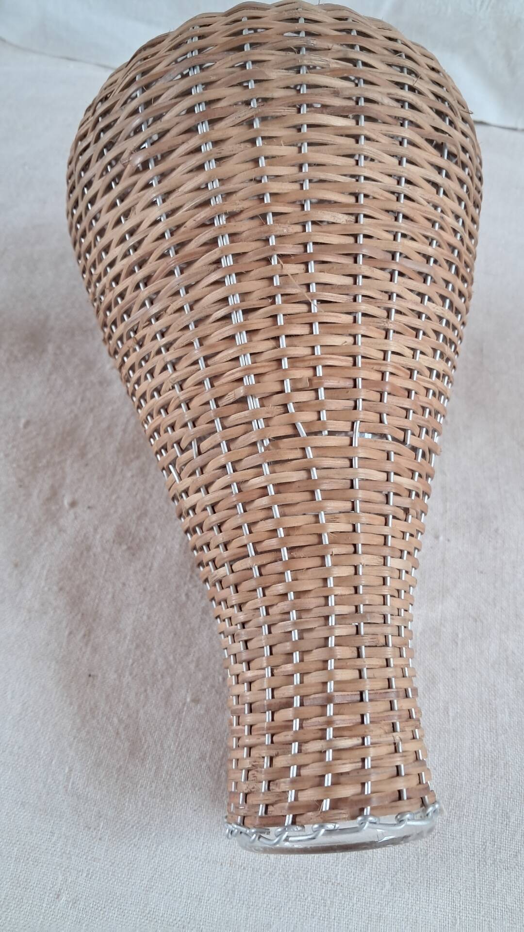Pair of glass carafes / vases dressed in vintage woven rattan – A