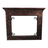 Art deco fireplace in carved solid teak and wrought iron, 1920