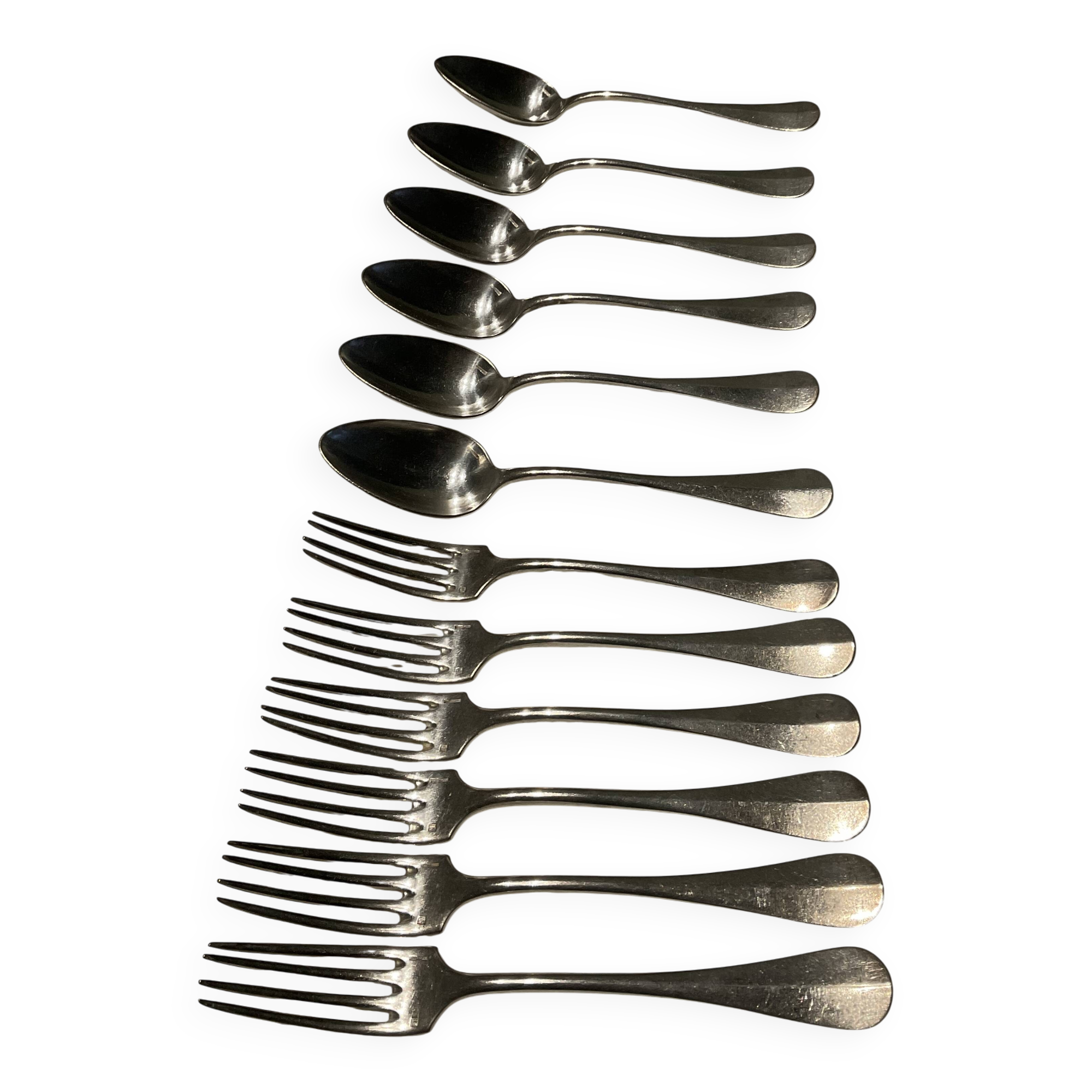 Set of 6 forks and 6 spoons. silver-plated metal. boulenger