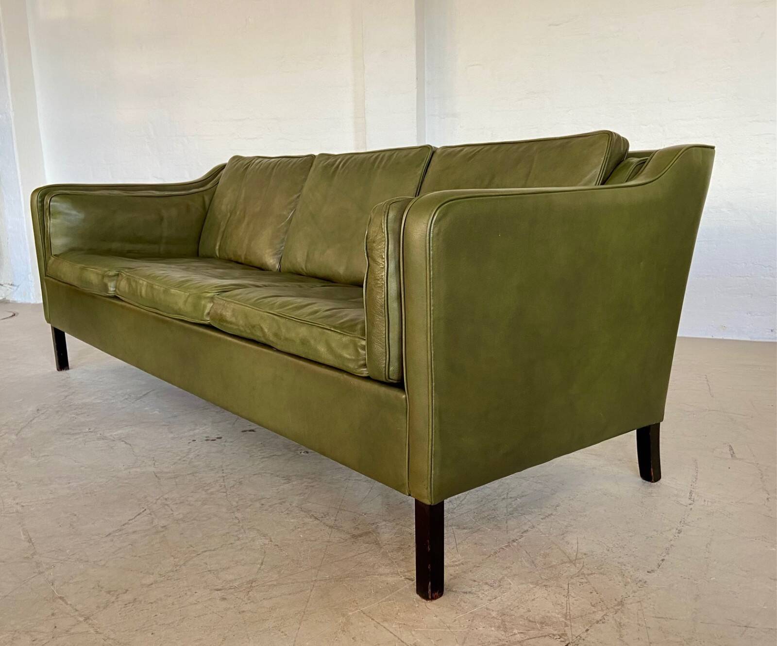 Canapé vintage danois Mogens Hansen en cuir vert olive des années 60