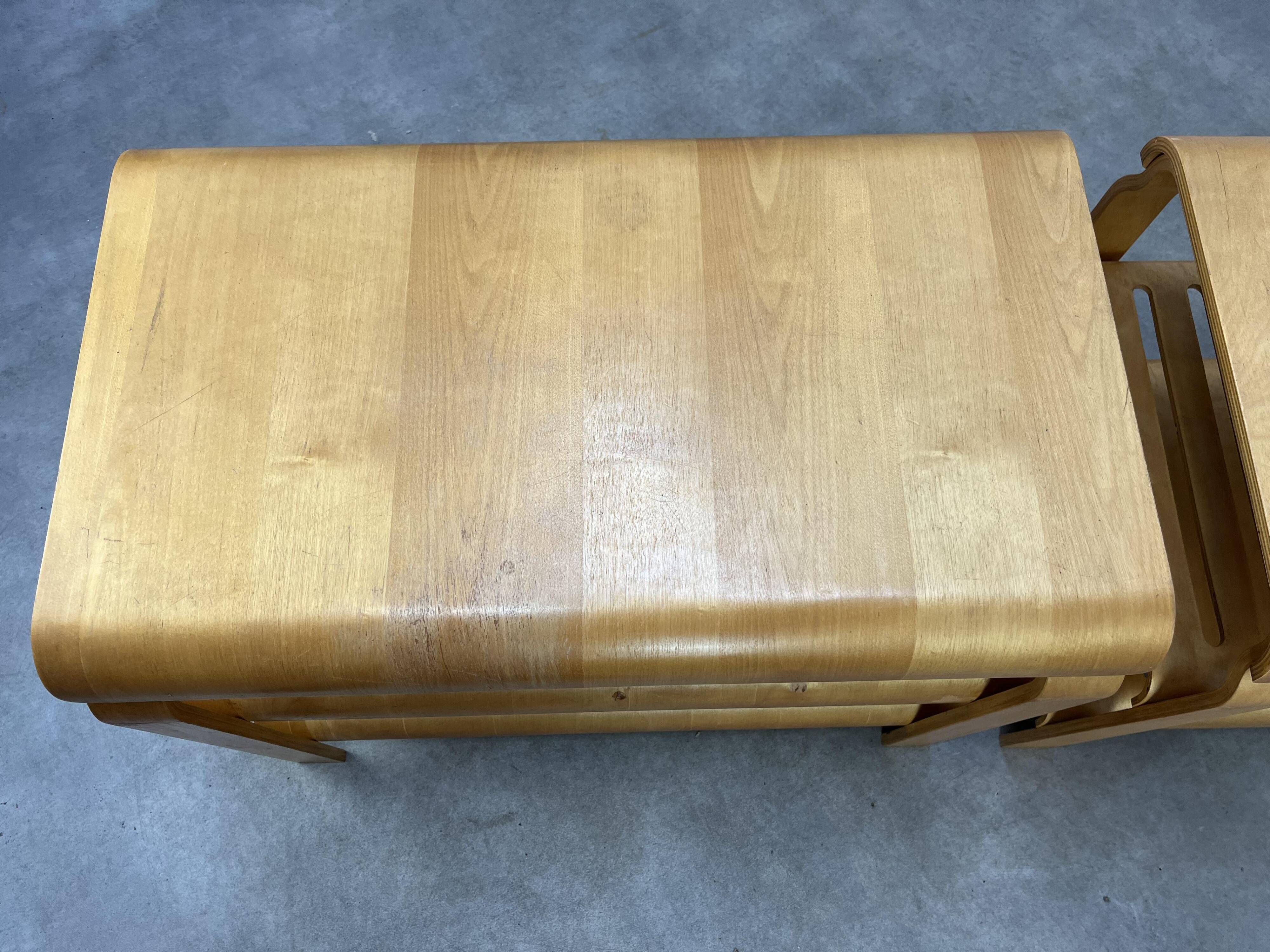 Pair of curved wooden entrance benches 1980