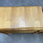 Pair of curved wooden entrance benches 1980