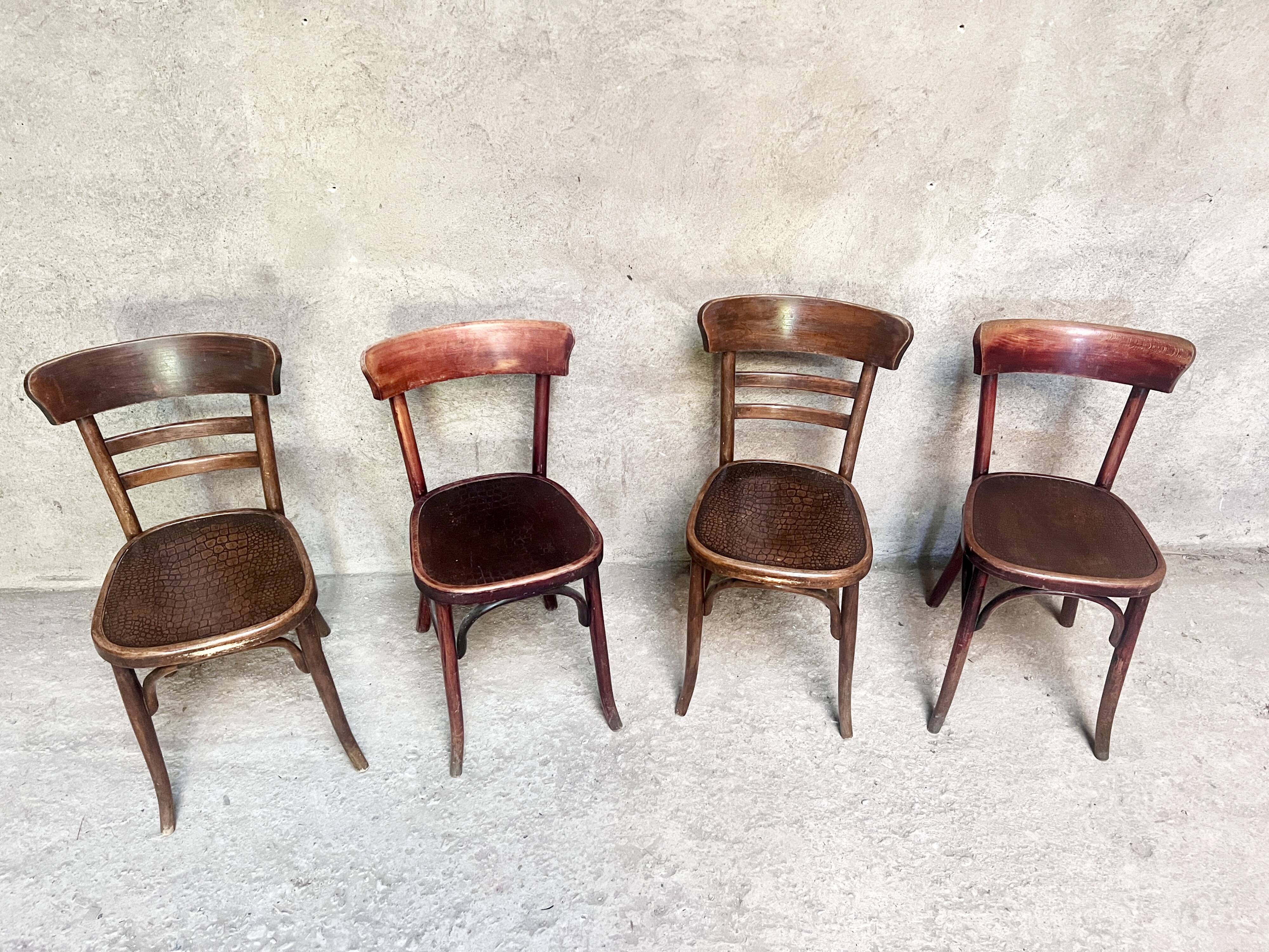 Set of 4 Fischel bistro chairs crocodile model 1930