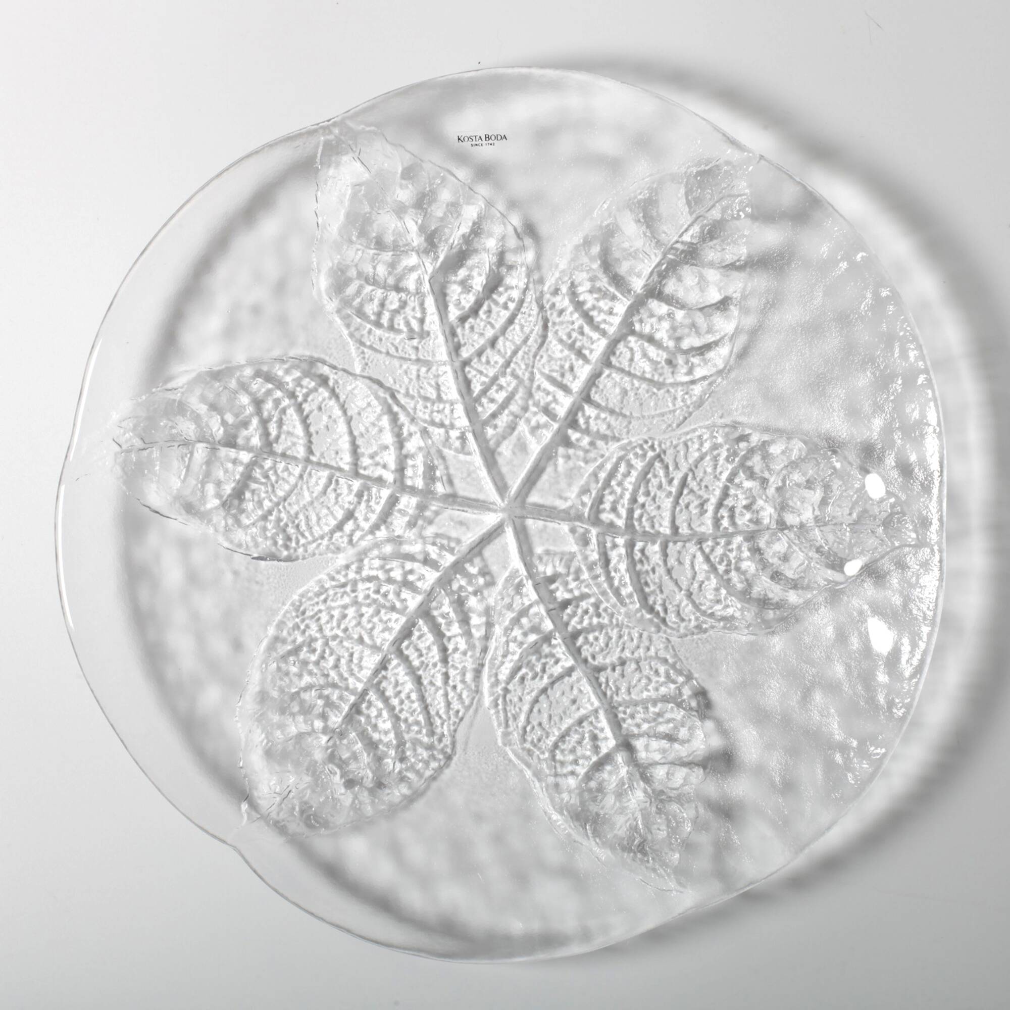 Kosta Boda Glass Clear Platter: Vintage Leaf Design by Wärff / 1975