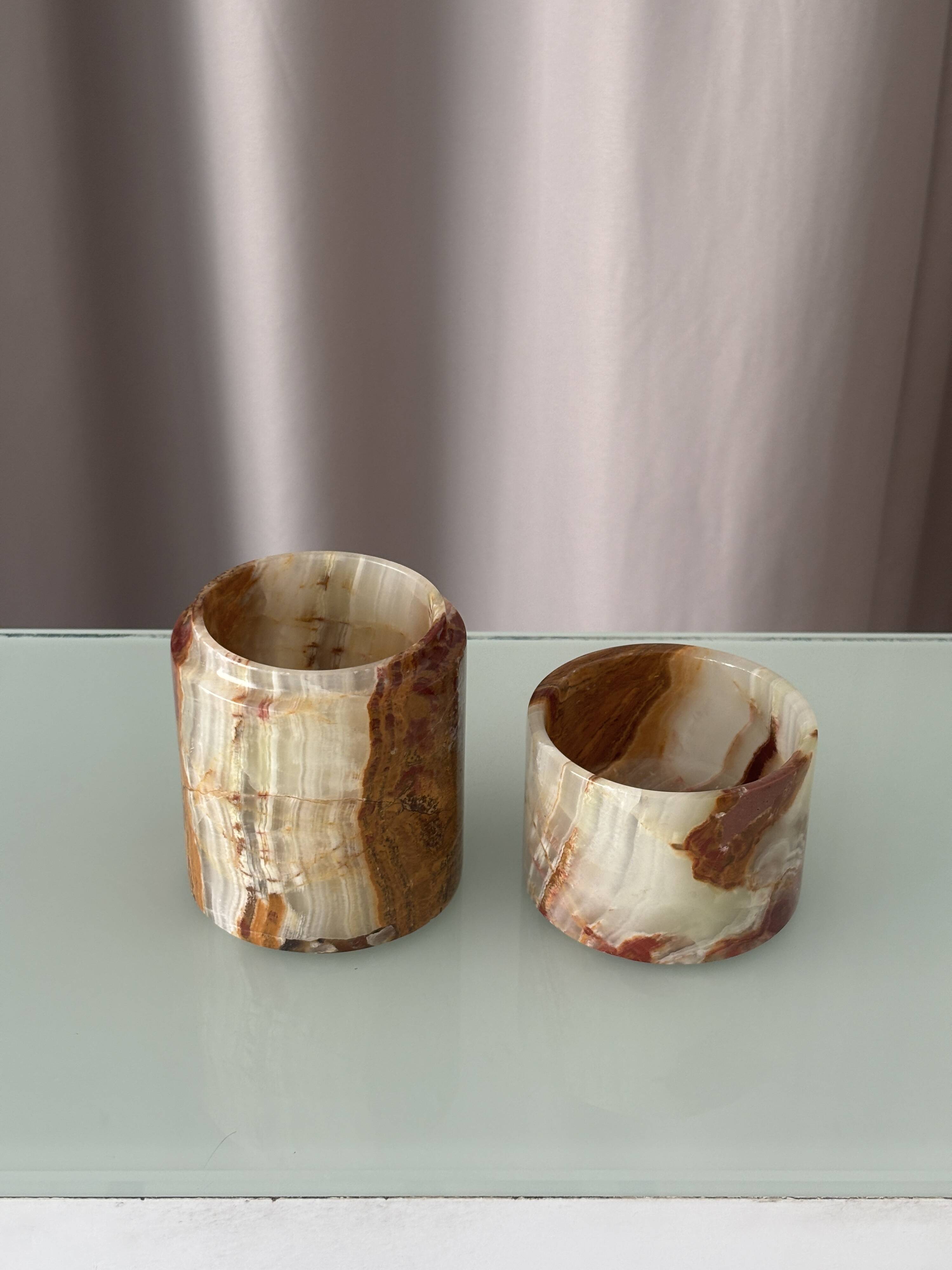 Vintage Hand-Carved Onyx Vessel | Cachepot | Sculptural Stone Bowl