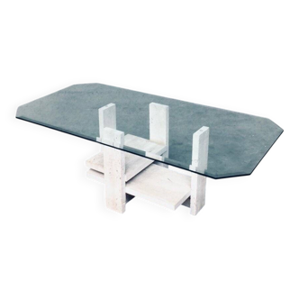 Brutalist Travertine Coffee Table by Willy Ballez, Belgium, 1970s
