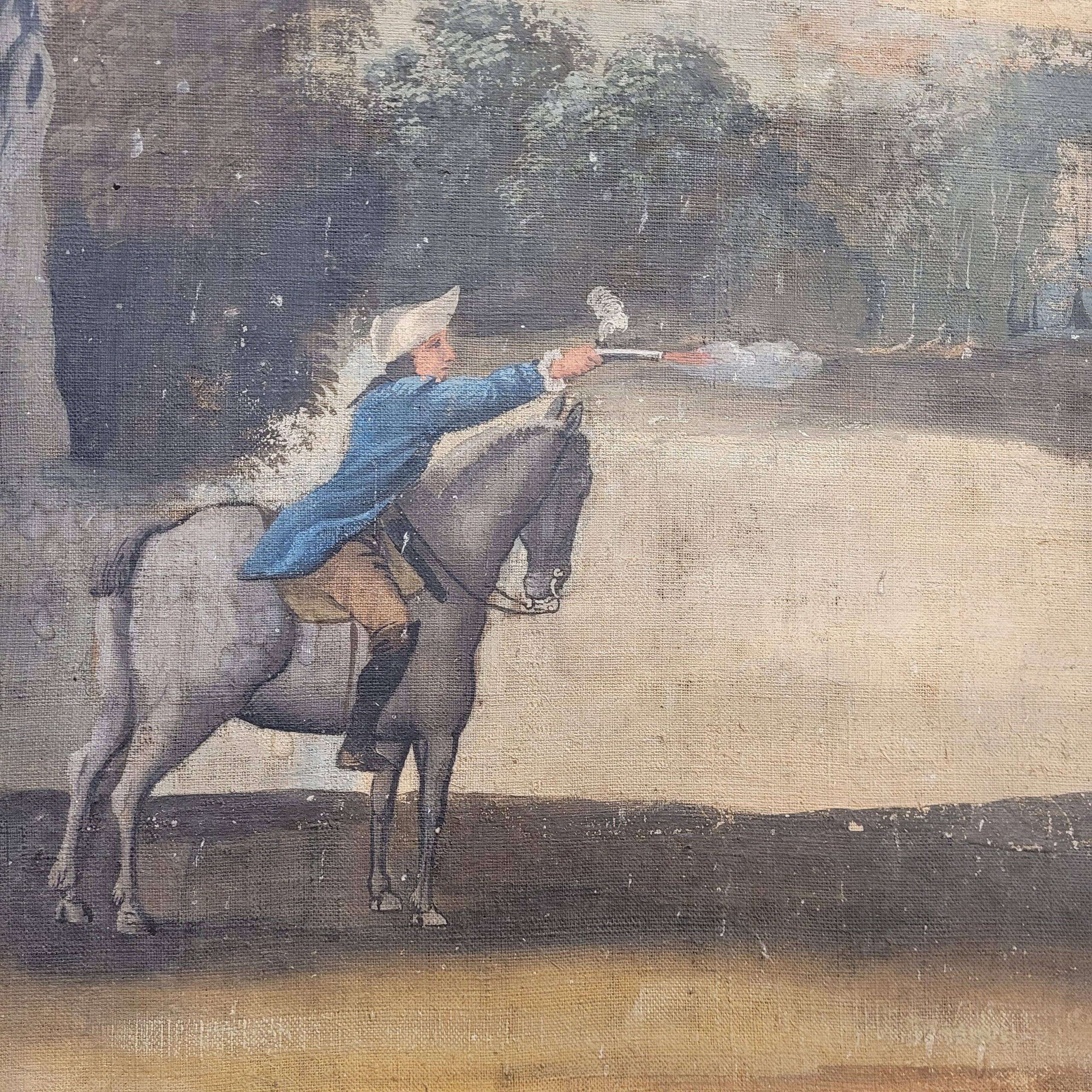 Watercolour on linen "Duel of Knights", French school, 18th century – France
