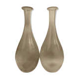 Pair of chiseled glass wine decanters