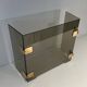 Three-Panel Folding Fire Screen in Smoked Glass with Polished Brass Hinges,