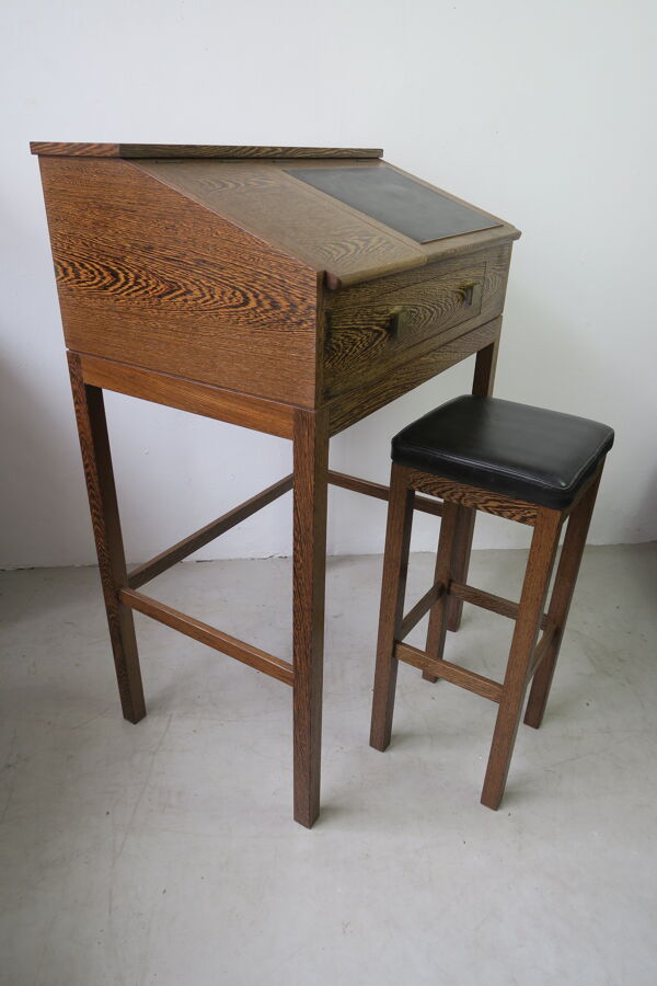 Bureau de secrétaire avec tabouret en macasar des années 60