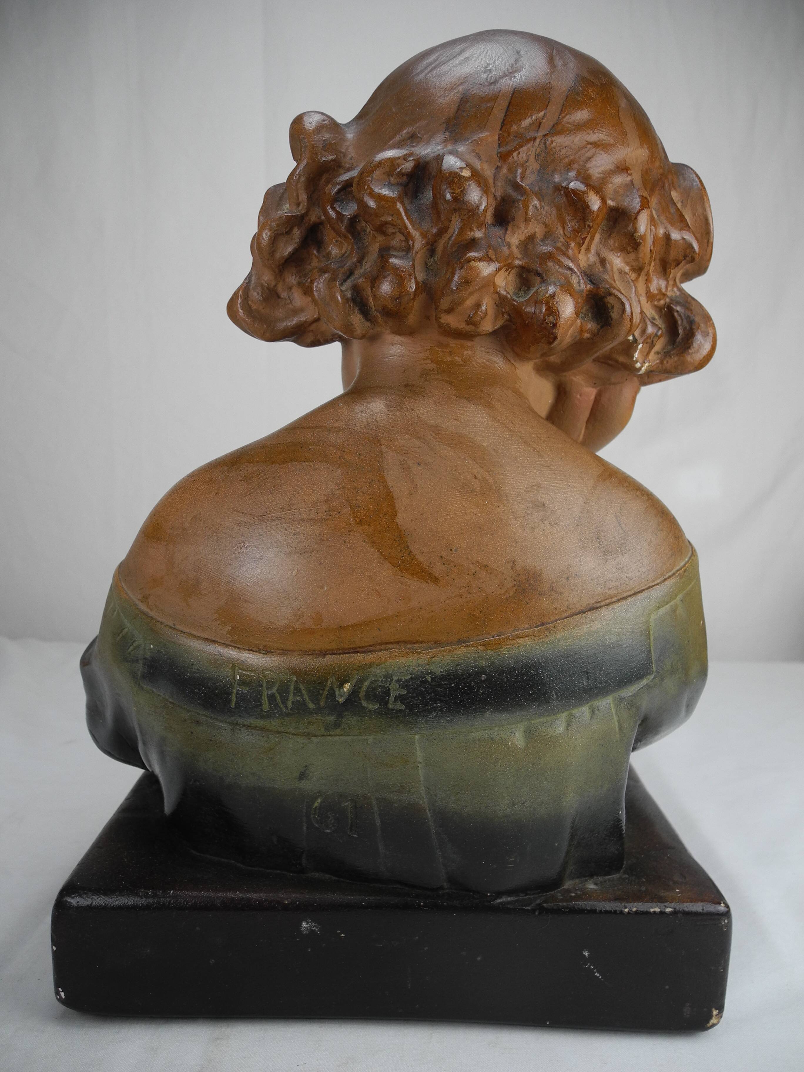 Old plaster bust under study art deco antique french bust 30s